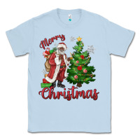 Dusty Blue Merry Christmas Black Santa Classic Tee - MaliasSmallBusiness