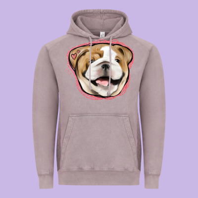 Bulldog Pink Glitter Vintage Hoodie Designed By Jasminsmagicworld