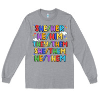 Heather Grey pride pronouns Long Sleeve Tee - Artiststas