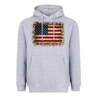 Heather Grey America Flag and Leopard Heavyweight Hoodie - CowCowDesign