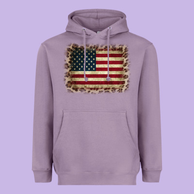 America Flag And Leopard Heavyweight Hoodie Designed By Cowcowdesign