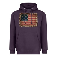 Plum America Flag and Leopard Heavyweight Hoodie - CowCowDesign