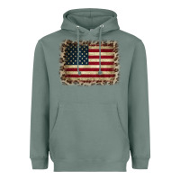 Sage America Flag and Leopard Heavyweight Hoodie - CowCowDesign