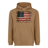 Toasted Coconut America Flag and Leopard Heavyweight Hoodie - CowCowDesign