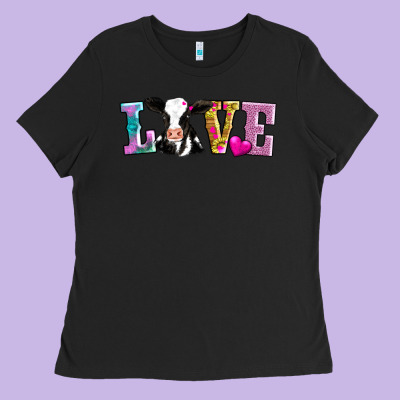 Love With Cow Ladies Tee Designed By Adodesignshop