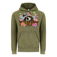 Vintage Olive raccoon with flowers Vintage Hoodie - MaliasSmallBusiness