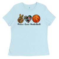 Baby Blue peace love basketball Ladies Tee - Artiststas