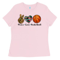 Bubblegum Pink peace love basketball Ladies Tee - Artiststas