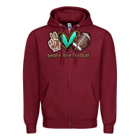Burgundy Peace love football Zipper Hoodie - HowdyJamesFarm
