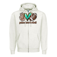 Oatmeal Heather Peace love football Zipper Hoodie - HowdyJamesFarm