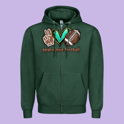 Peace Love Football Zipper Hoodie Designed By Howdyjamesfarm