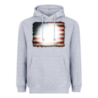 Heather Grey American Flag Bleach Effect Heavyweight Hoodie - CowCowDesign