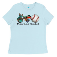 Baby Blue peace love baseball Ladies Tee - Artiststas