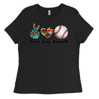 Black peace love baseball Ladies Tee - Artiststas