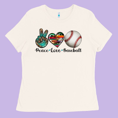 Peace Love Baseball Ladies Tee Designed By Artiststas