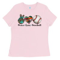 Bubblegum Pink peace love baseball Ladies Tee - Artiststas