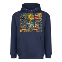 Navy America Flag Leopard Gemstone Sunflower Heavyweight Hoodie - CowCowDesign