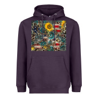 Plum America Flag Leopard Gemstone Sunflower Heavyweight Hoodie - CowCowDesign