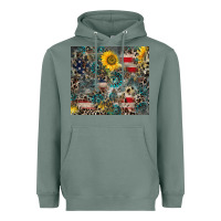 Sage America Flag Leopard Gemstone Sunflower Heavyweight Hoodie - CowCowDesign