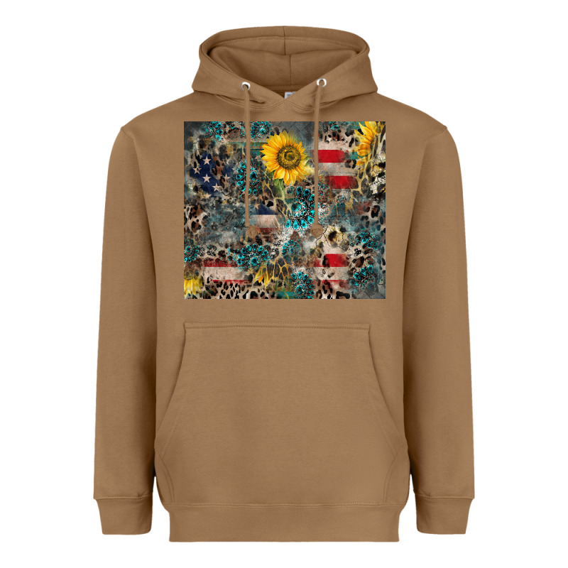 America Flag Leopard Gemstone Sunflower Heavyweight Hoodie by CowCowDesign | Teevron