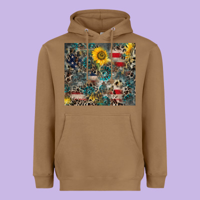 America Flag Leopard Gemstone Sunflower Heavyweight Hoodie Designed By Cowcowdesign