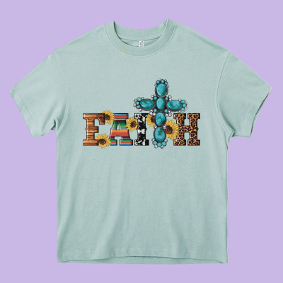 Western Gemstone Cross Faith Heavy Core Tee Designed By Artiststas