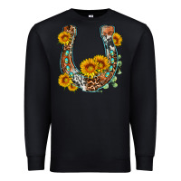 Black western leopard cowhide sunflowers horseshoe Premium Sweatshirt - OliviaCreatesArt