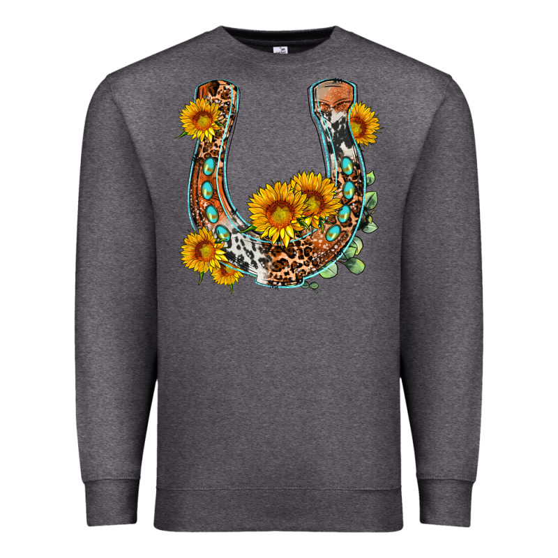 Western Leopard Cowhide Sunflowers Horseshoe Premium Sweatshirt by OliviaCreatesArt | Teevron