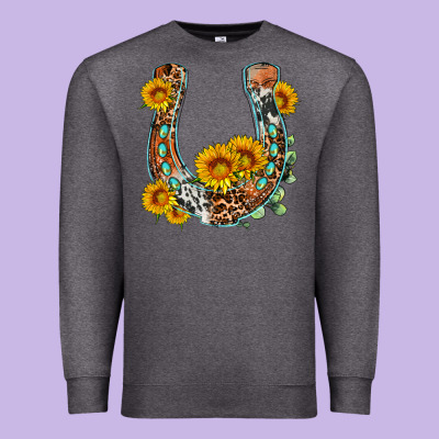 Western Leopard Cowhide Sunflowers Horseshoe Premium Sweatshirt Designed By Oliviacreatesart