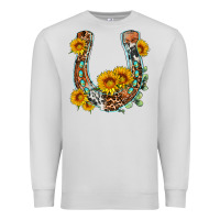 Dove Grey western leopard cowhide sunflowers horseshoe Premium Sweatshirt - OliviaCreatesArt
