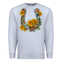 Heather Grey western leopard cowhide sunflowers horseshoe Premium Sweatshirt - OliviaCreatesArt