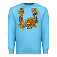 Ocean Blue western leopard cowhide sunflowers horseshoe Premium Sweatshirt - OliviaCreatesArt