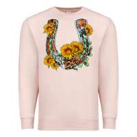 Pale Pink western leopard cowhide sunflowers horseshoe Premium Sweatshirt - OliviaCreatesArt