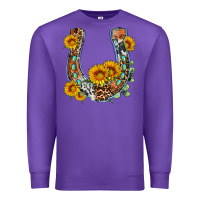 Purple western leopard cowhide sunflowers horseshoe Premium Sweatshirt - OliviaCreatesArt