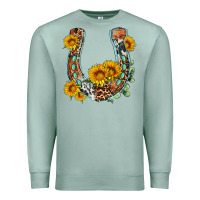 Seafoam western leopard cowhide sunflowers horseshoe Premium Sweatshirt - OliviaCreatesArt