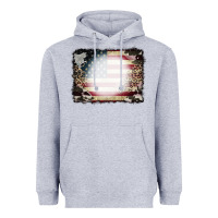 Heather Grey American Flag Cowhide Leopard Bleach Effect Heavyweight Hoodie - CowCowDesign