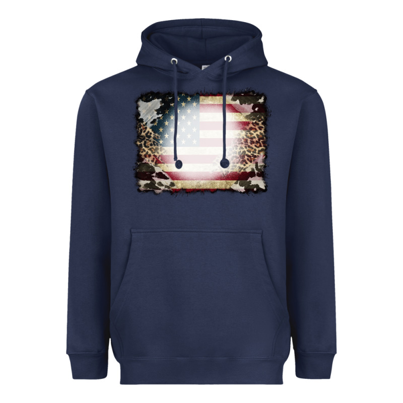 American Flag Cowhide Leopard Bleach Effect Heavyweight Hoodie by CowCowDesign | Teevron