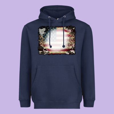 American Flag Cowhide Leopard Bleach Effect Heavyweight Hoodie Designed By Cowcowdesign