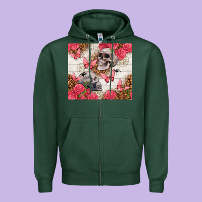 Skulls And Roses Tumbler Zipper Hoodie Designed By Tumblerdesignbyshophia
