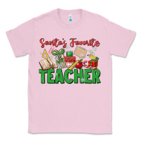 Bubblegum Pink santa's favorite teacher Classic Tee - MaliasSmallBusiness