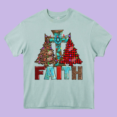 Cross And Christmas Trees Heavy Core Tee Designed By Adodesignshop