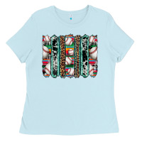 Baby Blue baseball serape cowhide turquoise leopard glitter  brushstrokes Ladies Tee - Artiststas