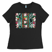 Black baseball serape cowhide turquoise leopard glitter  brushstrokes Ladies Tee - Artiststas