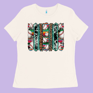 Baseball Serape Cowhide Turquoise Leopard Glitter  Brushstrokes Ladies Tee Designed By Artiststas
