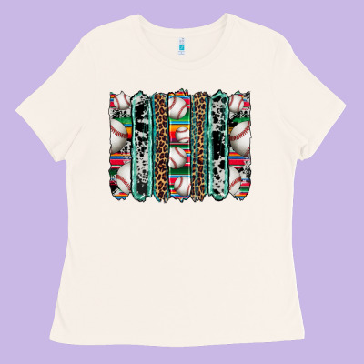 Baseball Serape Cowhide Turquoise Leopard Glitter  Brushstrokes Ladies Tee Designed By Artiststas