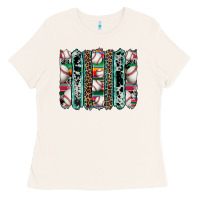 Bone baseball serape cowhide turquoise leopard glitter  brushstrokes Ladies Tee - Artiststas