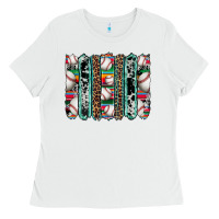 White baseball serape cowhide turquoise leopard glitter  brushstrokes Ladies Tee - Artiststas