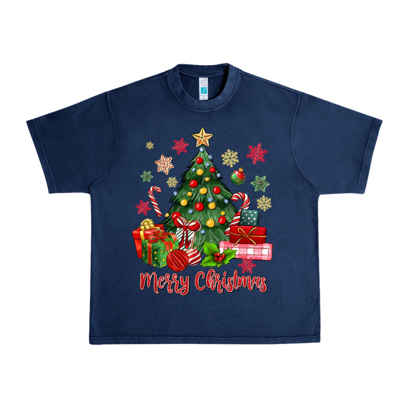 Merry Christmas Tree With Gift Box Urban Heavy Tee by MaliasSmallBusiness | Teevron