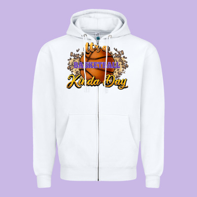It's A Basketball Kinda Day Zipper Hoodie Designed By Howdyjamesfarm
