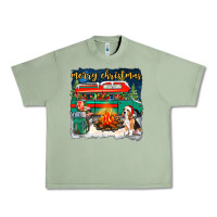 Oil Green Merry Christmas with camper van Urban Heavy Tee - NancyCooperArtShop